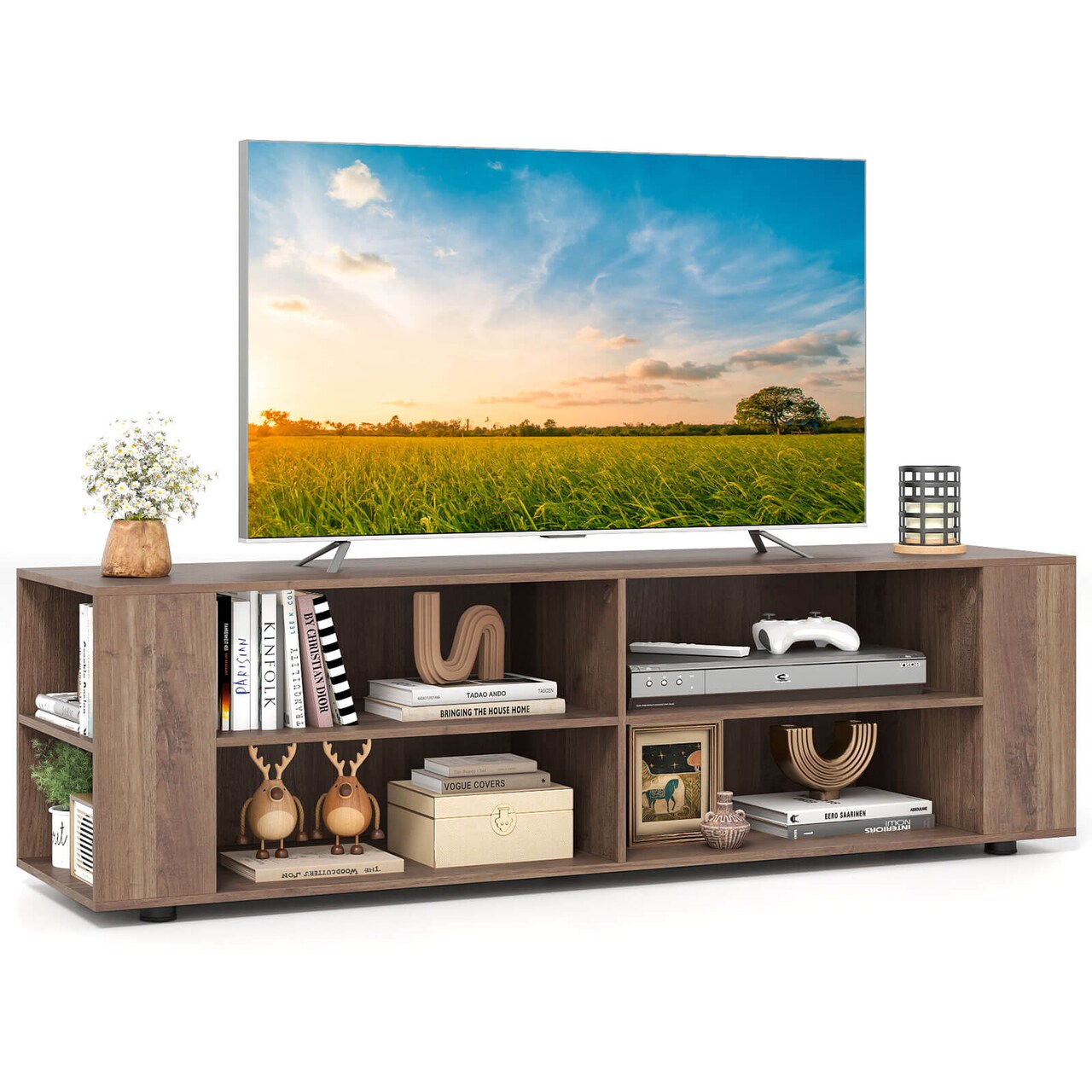 Costway 59'' Wood TV Stand Console Storage Entertainment Media Center w/ Adjustable Shelf